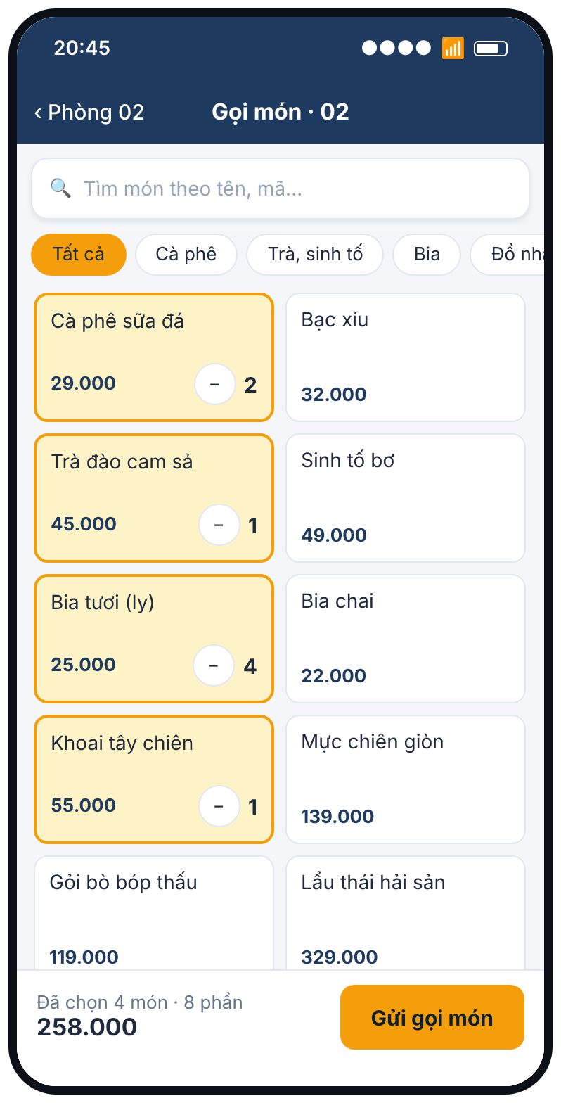 Màn hình gọi món GoBar