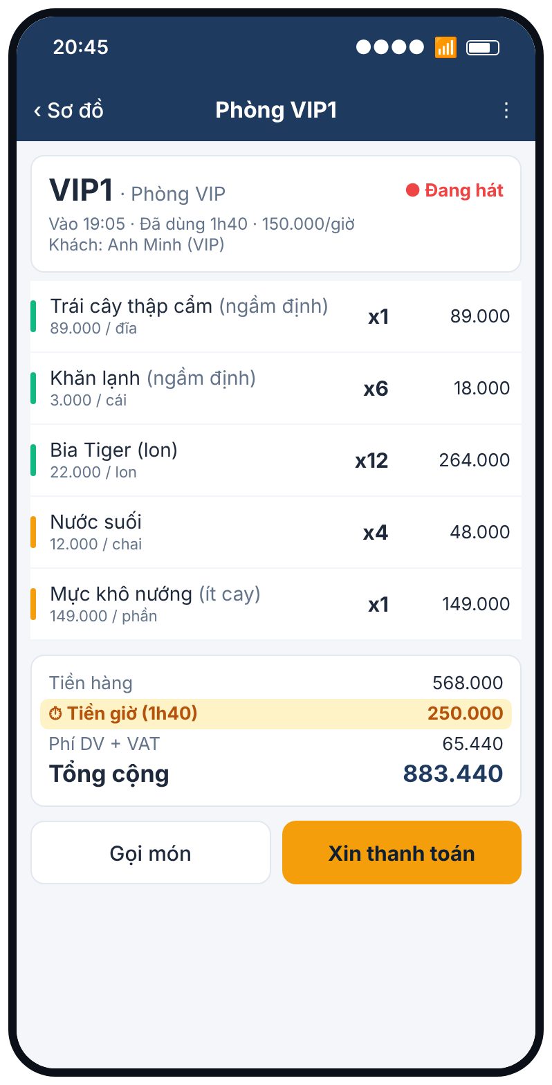 Hóa đơn phòng karaoke có tiền giờ