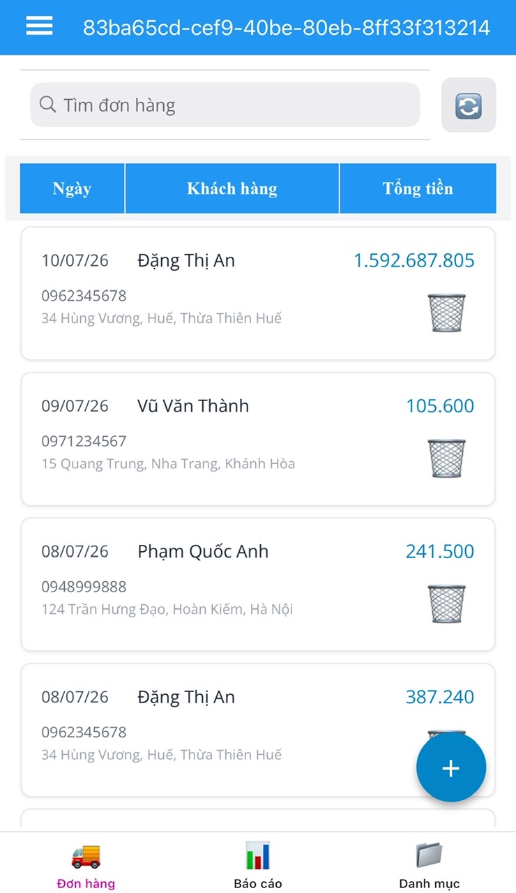 Danh sách đơn hàng GoShop