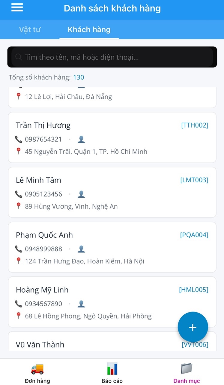 Danh sách khách hàng GoShop