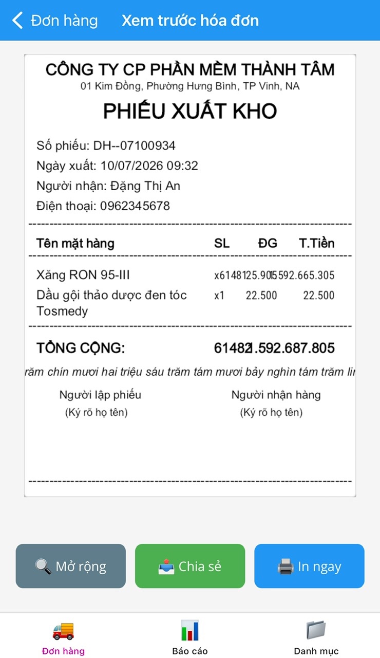 Xem trước hóa đơn GoShop