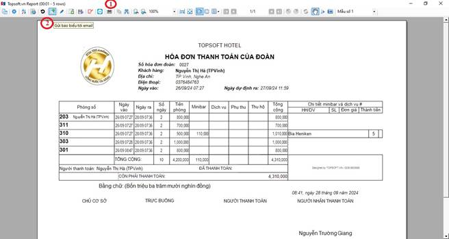 Tùy chọn in gửi hóa đơn