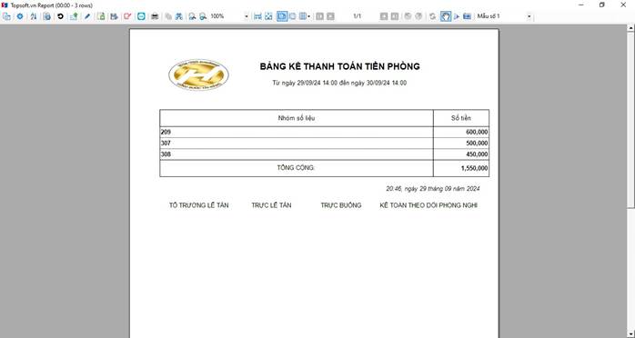 Báo cáo tổng hợp tiền phòng giới thiệu