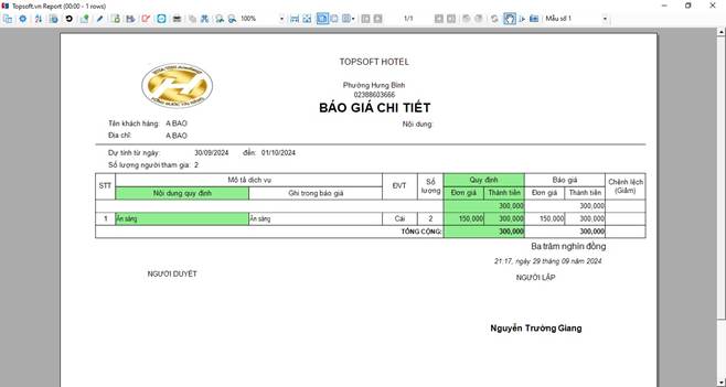 Báo giá chi tiết