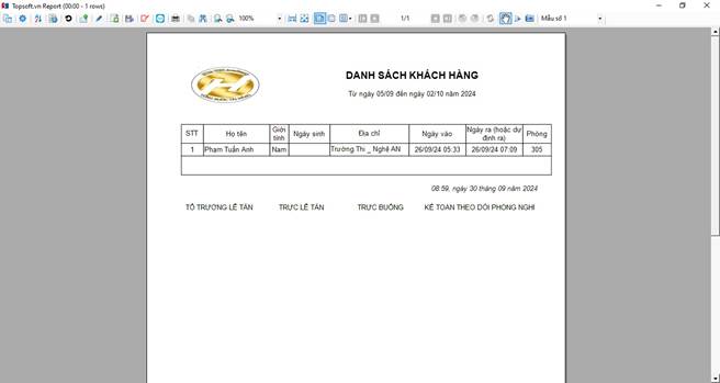 Báo cáo danh sách VIP