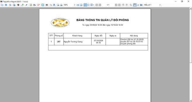 Báo cáo thay đổi phòng