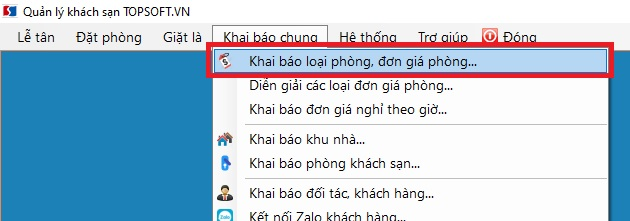 Menu Khai báo giá phòng