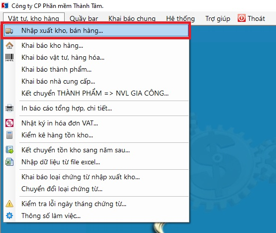 Menu Nhập xuất kho