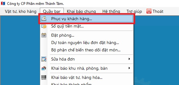 Menu phục vụ khách hàng
