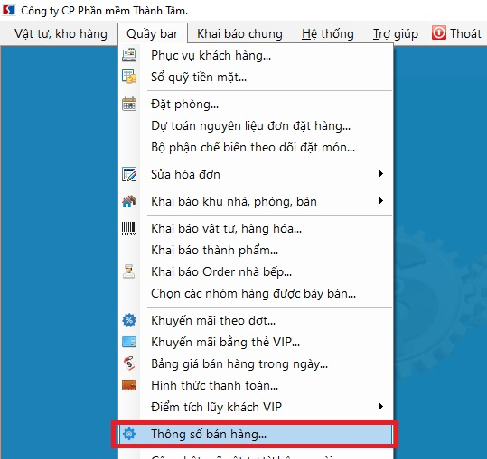 Thông số bán hàng quầy bar